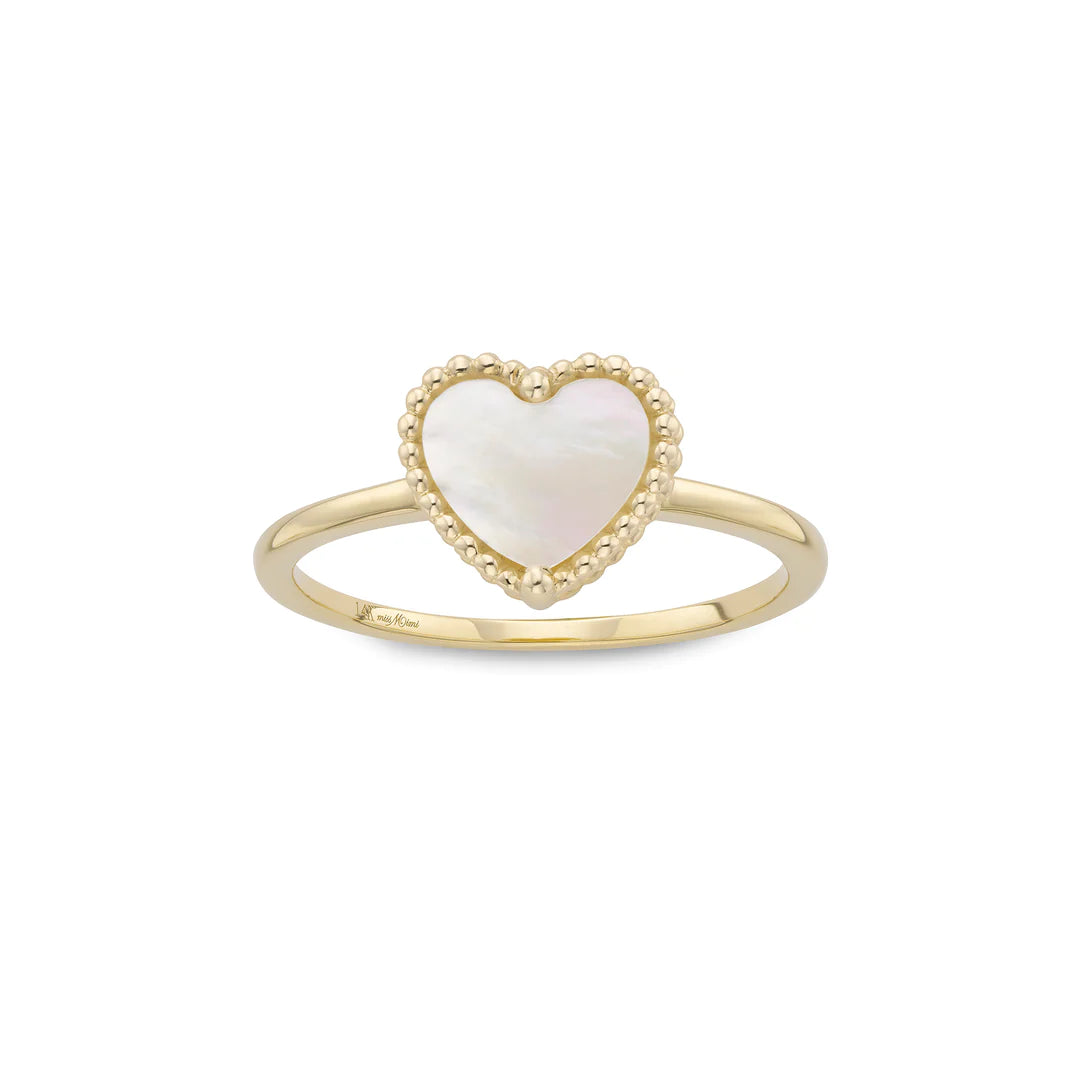 BEADED HEART MOTHER OF PEARL RING 02-016218-02-MOP