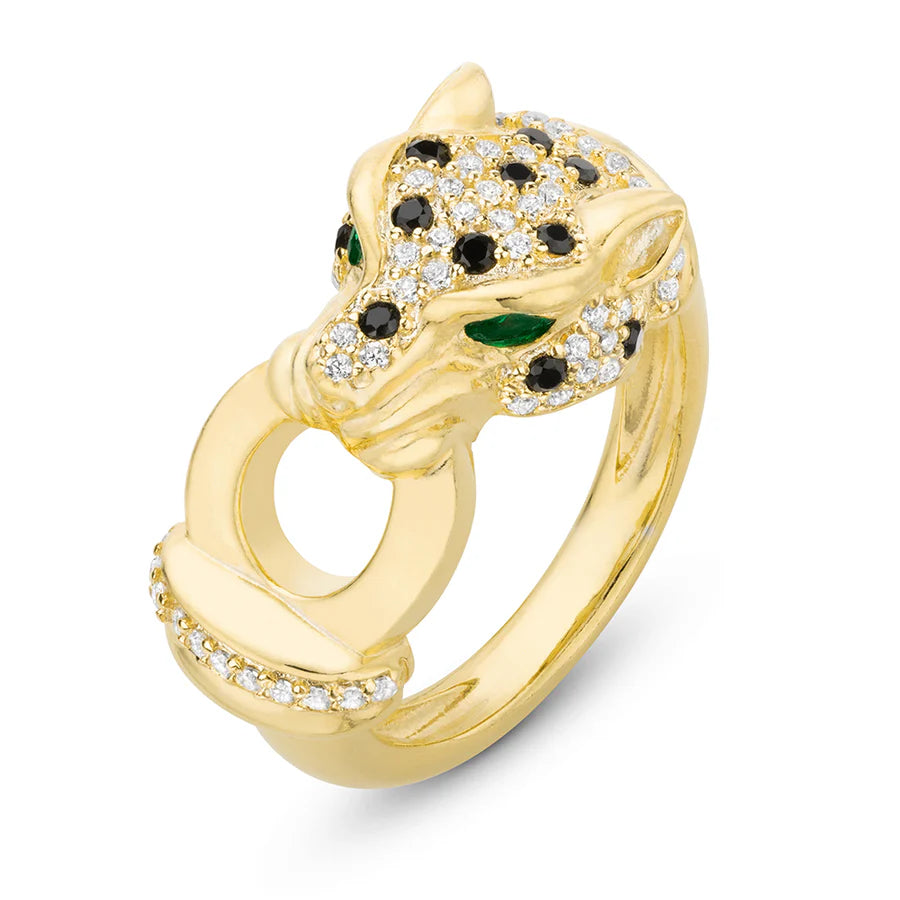 CLASSIC PANTHERE RING IN YELLOW WITH GREEN EYES 02-083478-02GN-7