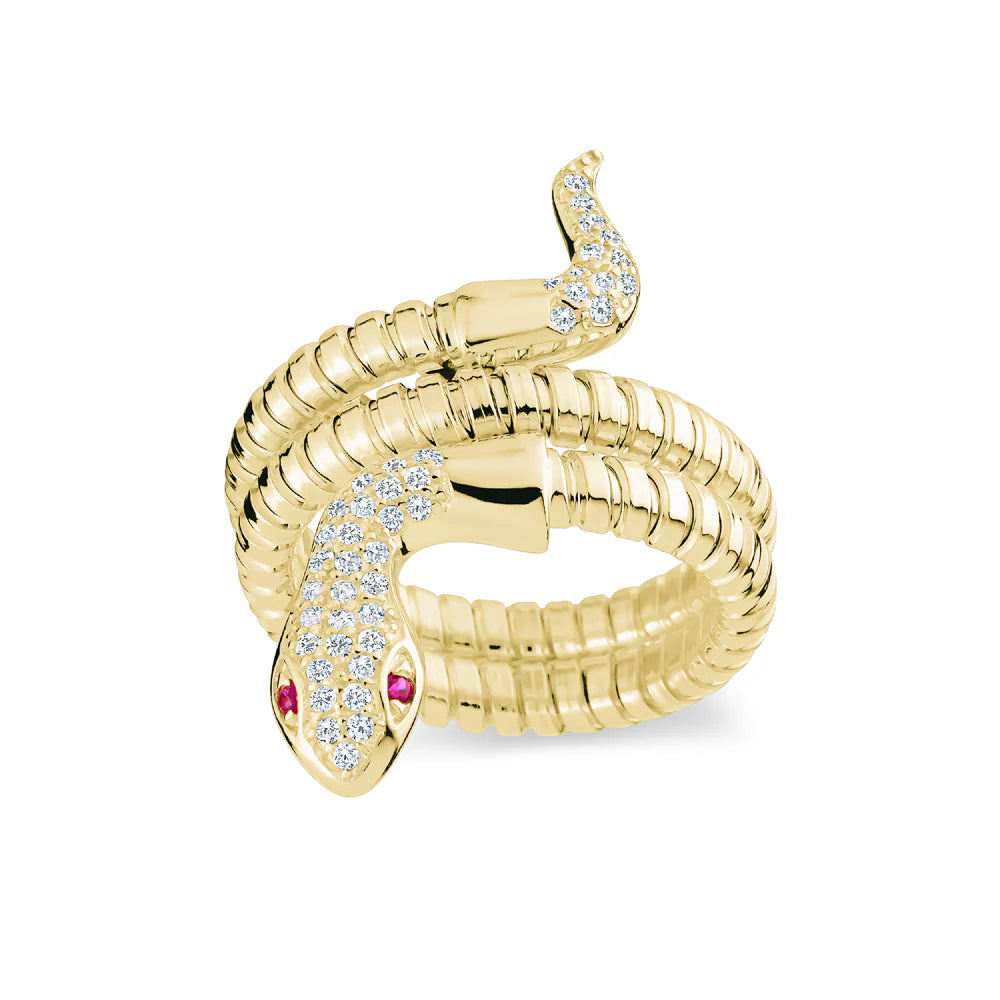 MINI SERPENTINE DOUBLE WRAP RING IN YELLOW WITH RED EYES 02-086538-02RD