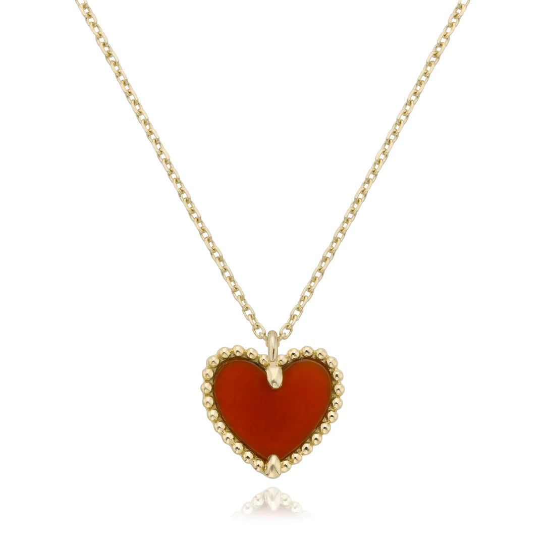 BEADED HEART RED CHALECEDONY NECKLACE 04-016218-02-RD