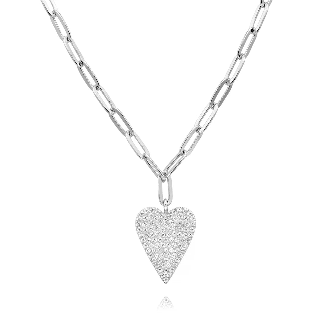 LARGE SHARP HEART NECKLACE IN WHITE 04-026223-01WH