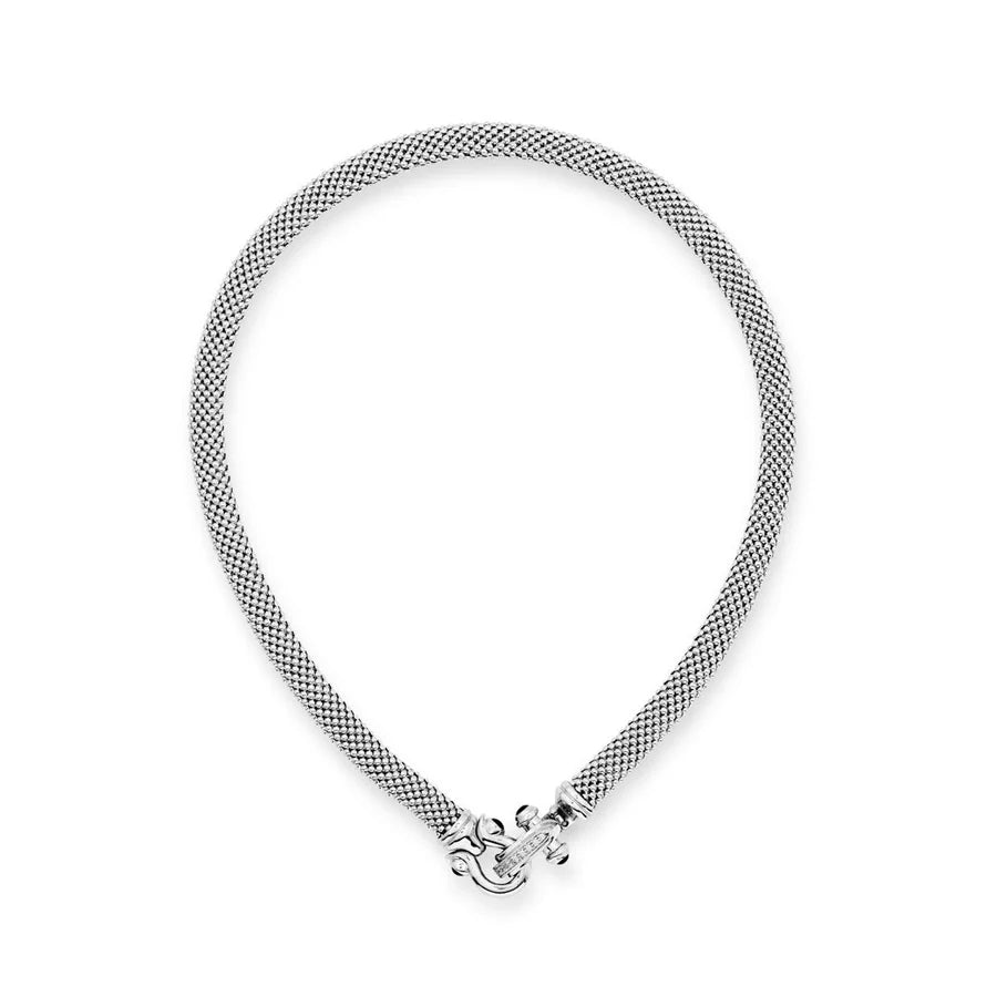 MESH NECKLACE WITH EQUESTRIAN FRONT CLASP IN WHITE 04-083166-01BK