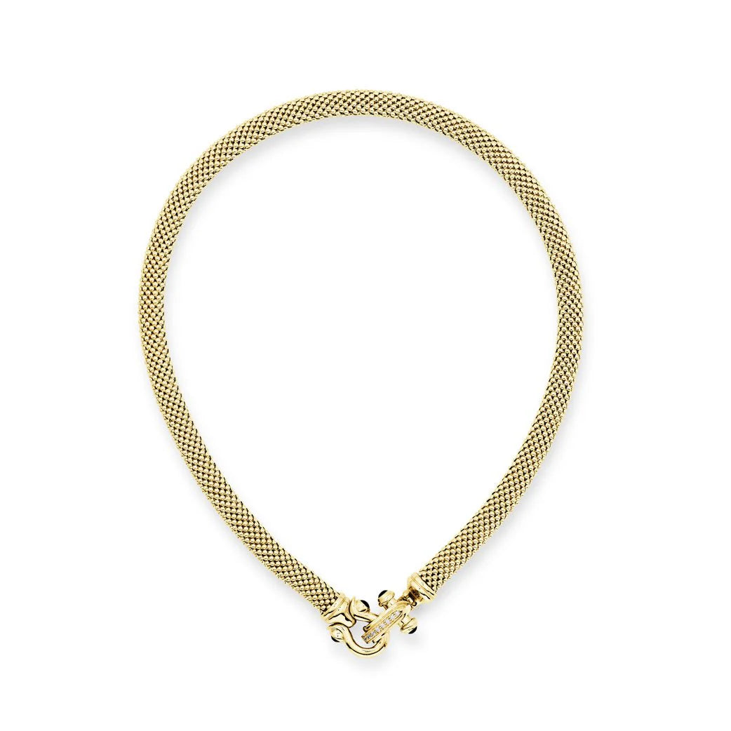 MESH NECKLACE WITH EQUESTRIAN FRONT CLASP IN YELLOW 04-083166-01BK