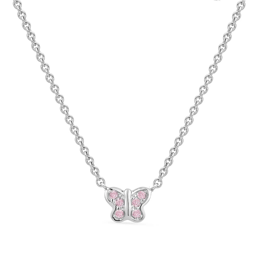 Little Miss Mimi Butterfly Necklace in White with Pink Stones 04-142651-01PK