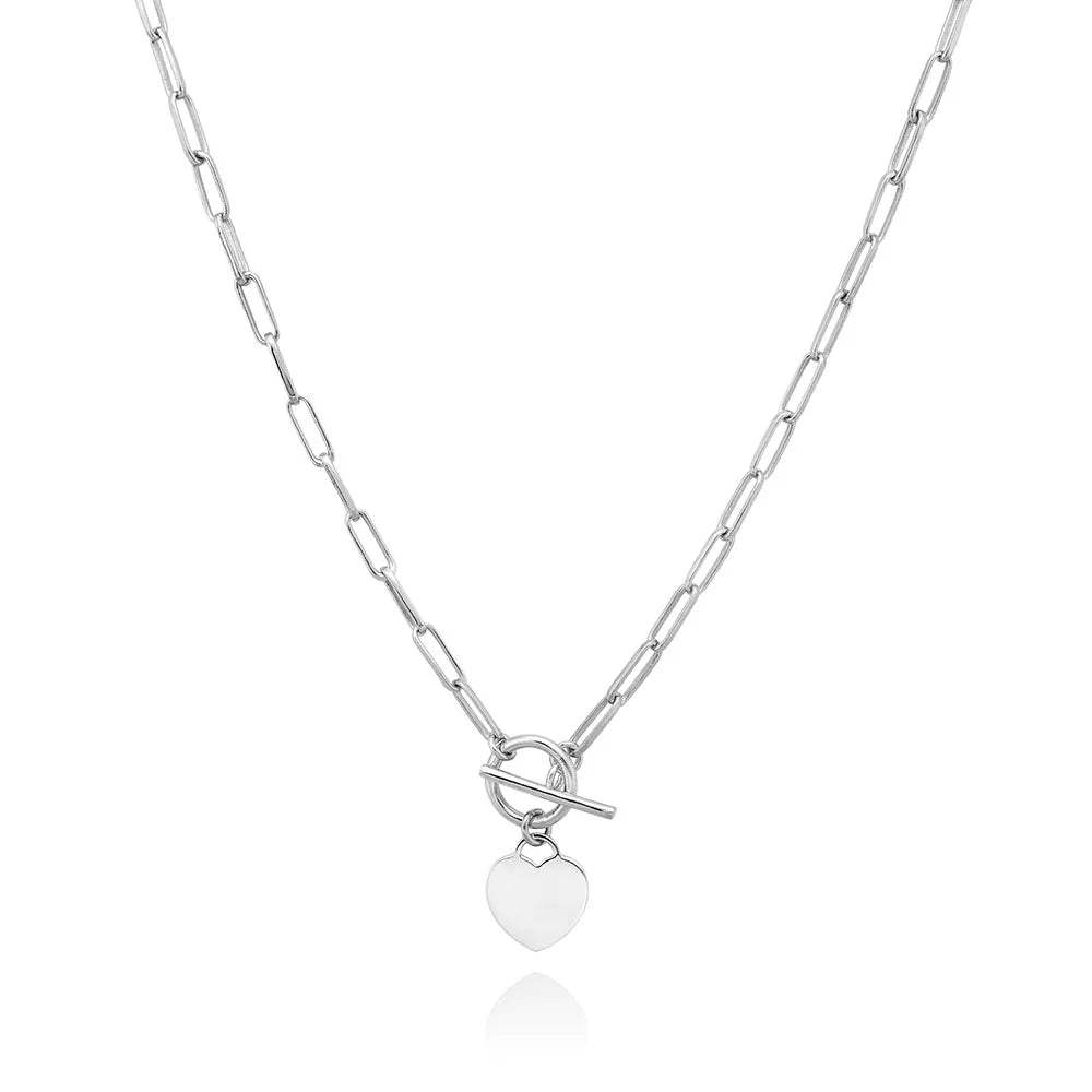 THIN PAPERCLIP HEART TOGGLE NECKLACE IN WHITE 04-406313-01