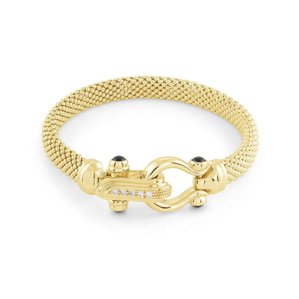 TIMELESS MESH BRACELET WITH EQUESTRIAN FRONT CLASP IN YELLOW 07-083166-02BK-18CM