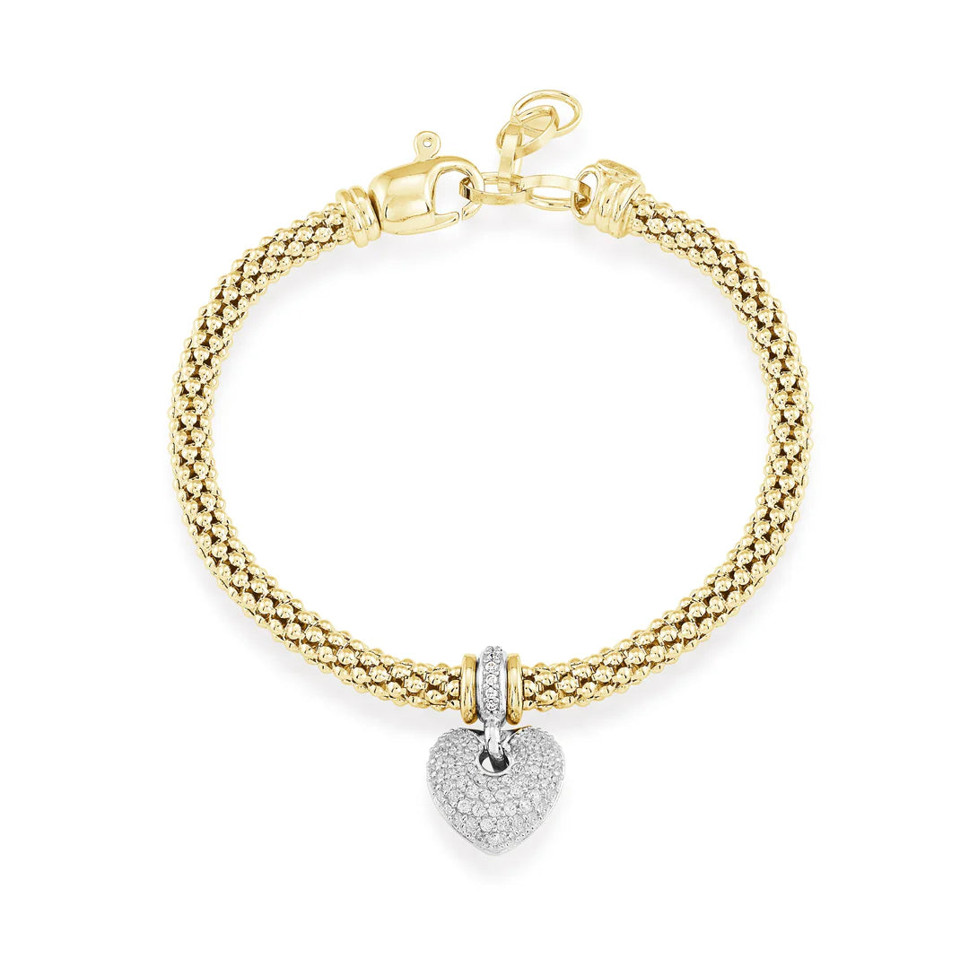 MESH BRACELET WITH PUFFED PAVE HEART IN YELLOW & WHITE 07-083273-0201WH