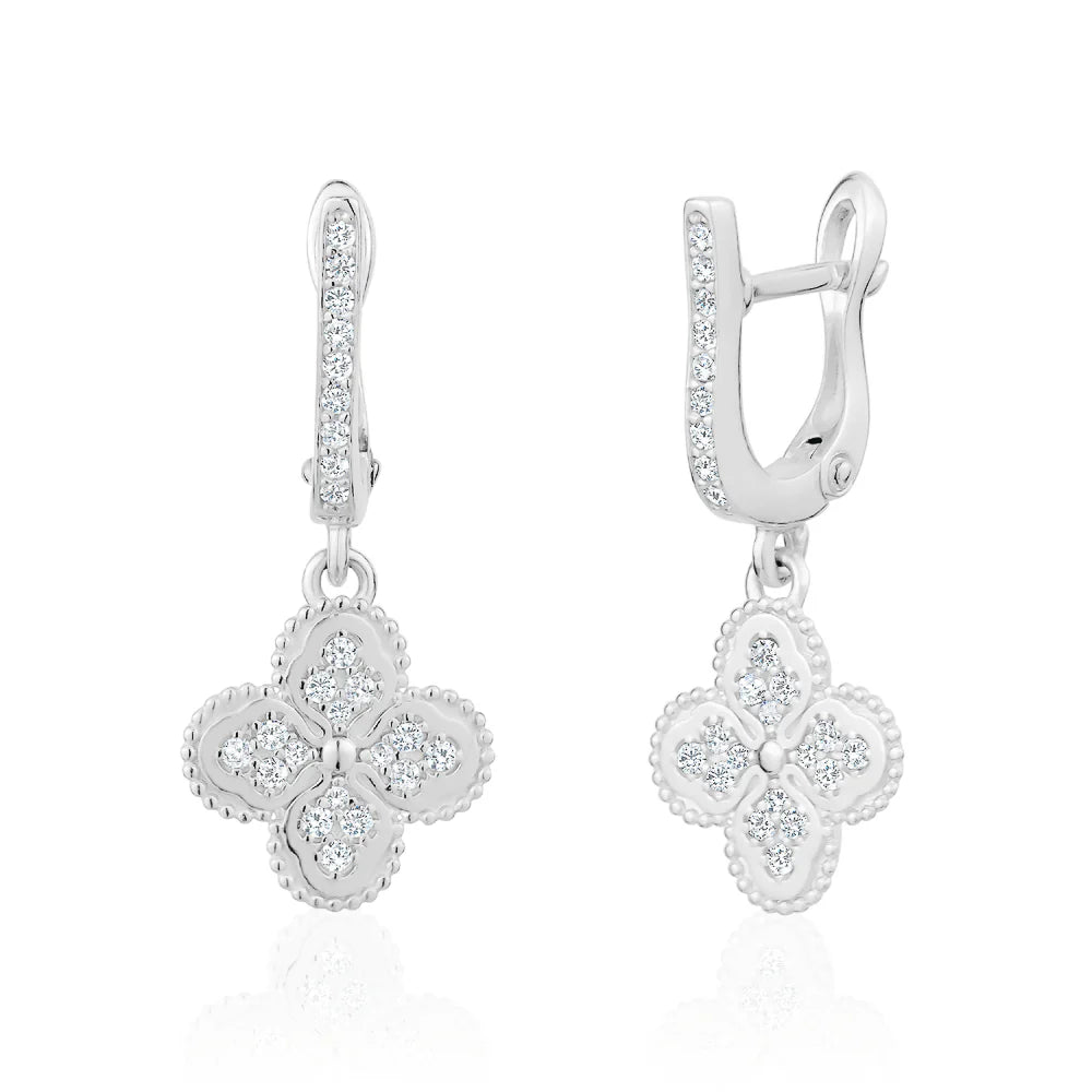 HERITAGE CLOVER DROP EARRINGS IN WHITE 13-086545-01WH