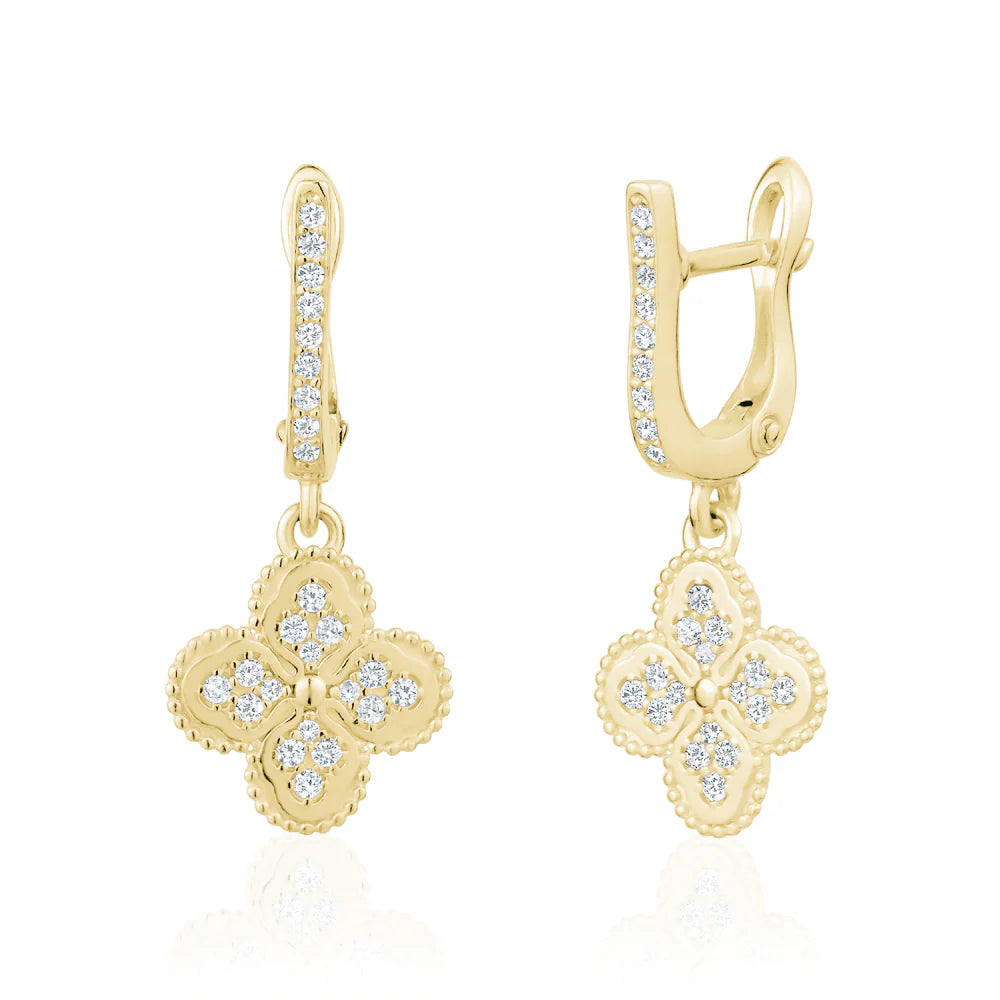 HERITAGE CLOVER DROP EARRINGS IN YELLOW 13-086445-02WH