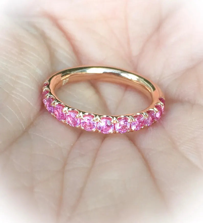 MISS MIMI 14K YELLOW GOLD BAND WITH PINK SAPPHIRE 3MM 1.50CT 02-016547PS