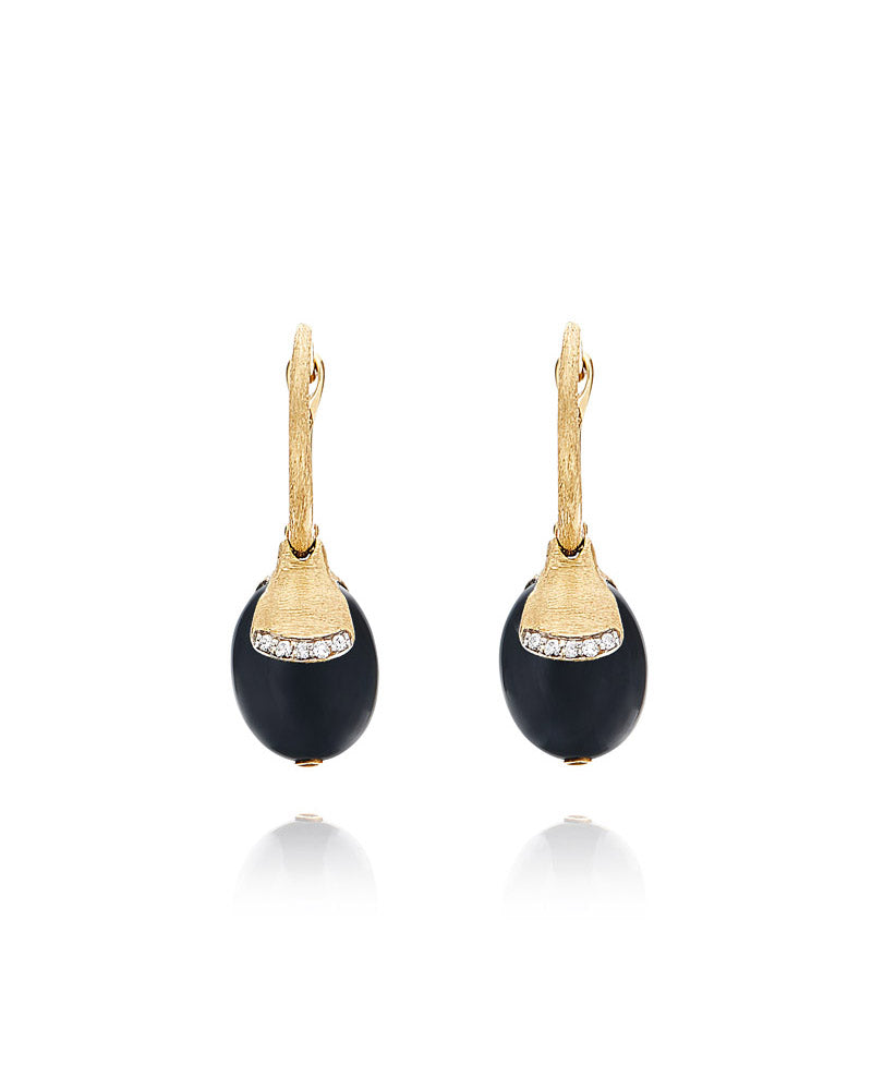 "Ciliegine" Gold and Black Onyx ball drop earrings with diamonds details (SMALL) OS2-599