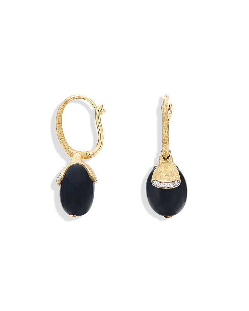 "Ciliegine" Gold and Black Onyx ball drop earrings with diamonds details (SMALL) OS2-599