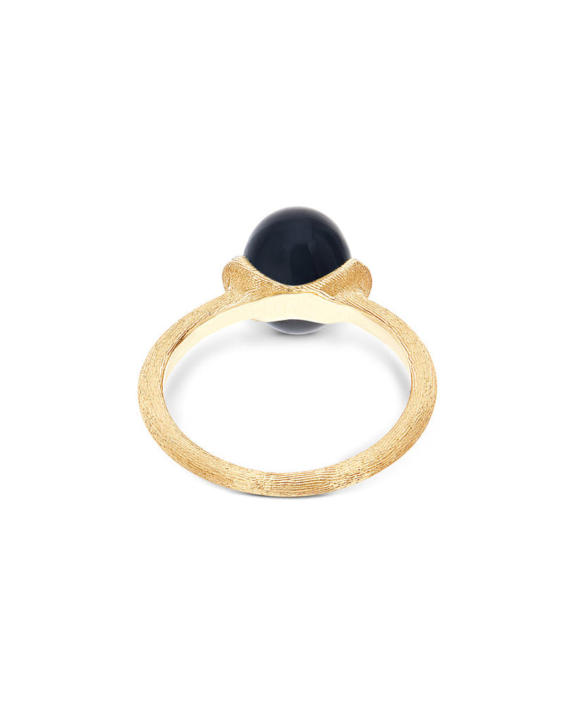 "Mystery Black" Gold and diamonds ring with Black onyx boule