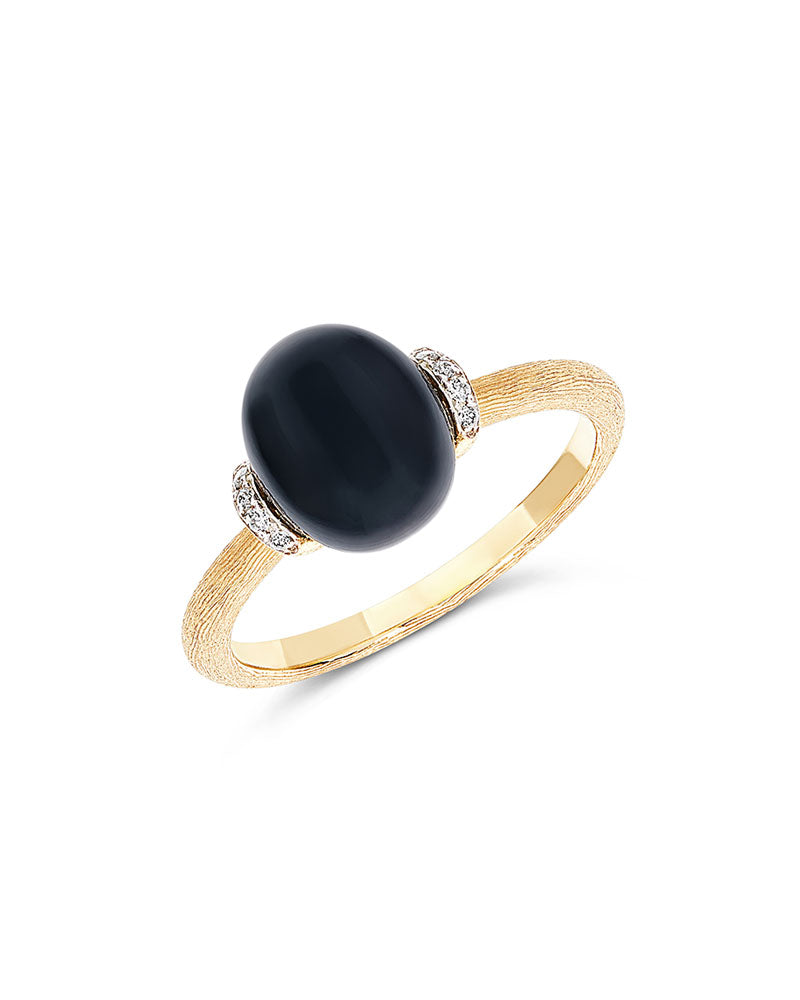 "Mystery Black" Gold and diamonds ring with Black onyx boule