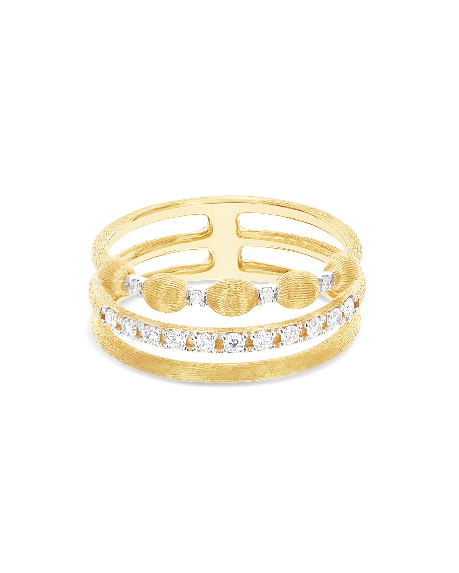 "DANCING ƒLITE" GOLD AND DIAMONDS TRIPLE-BAND RING AS23-583