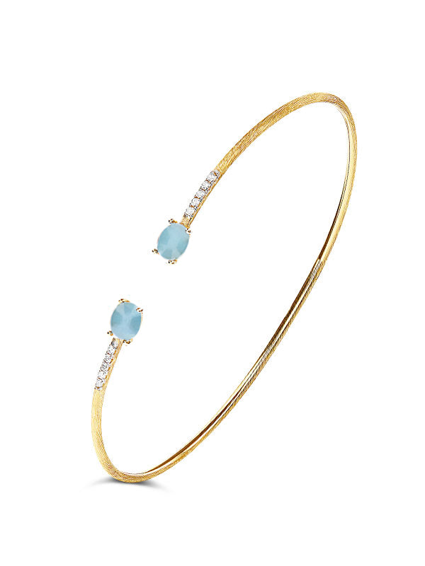 Nanis "AZURE" GOLD, AQUAMARINE AND DIAMONDS HANDMADE BANGLE BS7-597