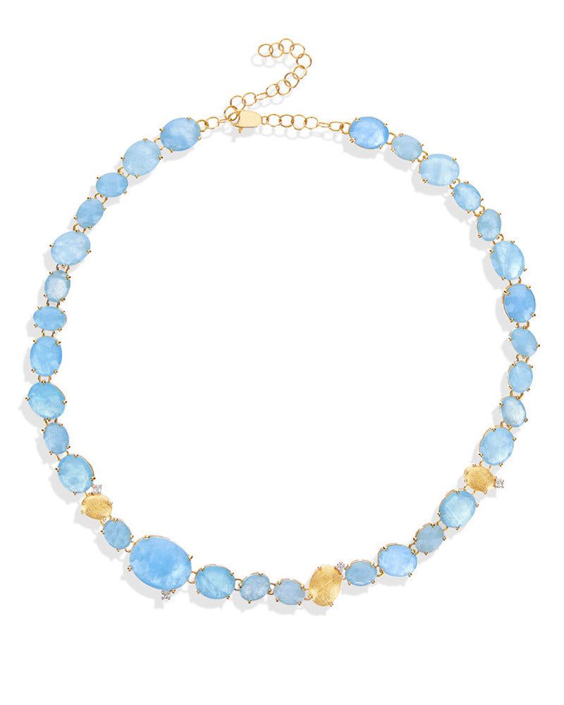 Van Dome Jewellery "IPANEMA" GOLD, AQUAMARINE AND DIAMONDS COLLAR NECKLACE CS1-577