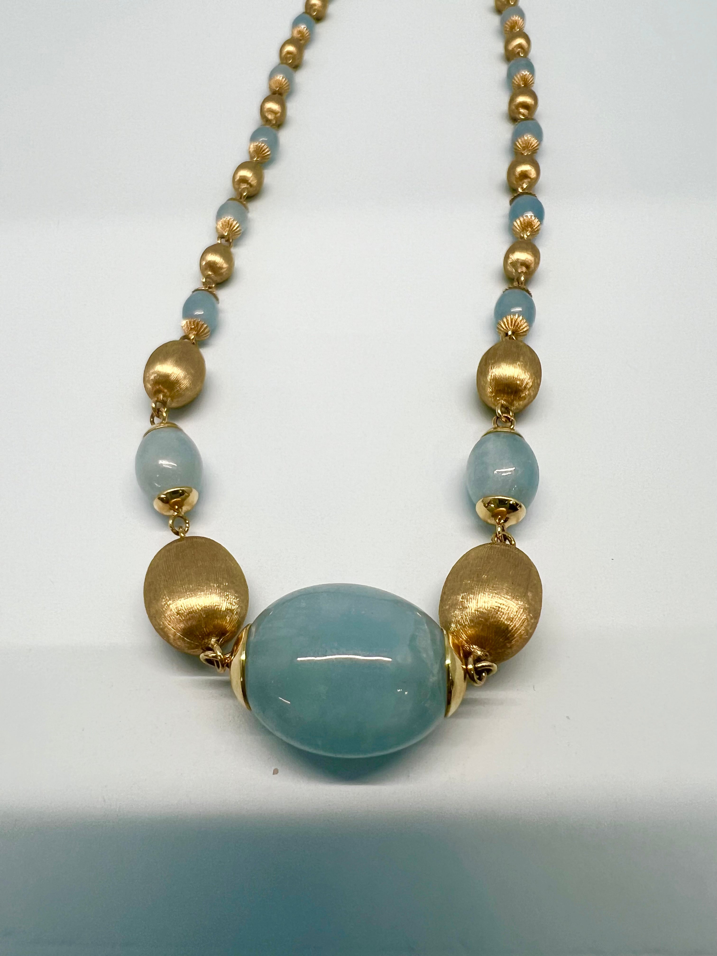 Nanis "AZURE" GOLD,  MILKY AQUAMARINE NECKLACE CN23-575