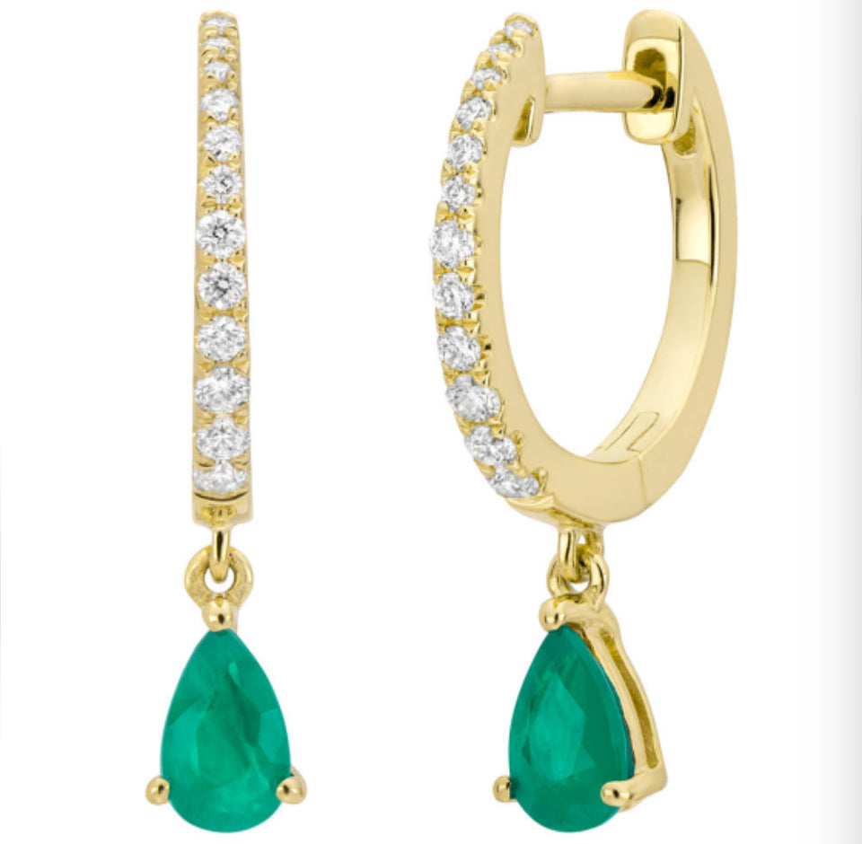 MISS MIMI 14K YELLOW GOLD HOOP EARRINGS WITH EMERALD 0.15CT 13-016196GN