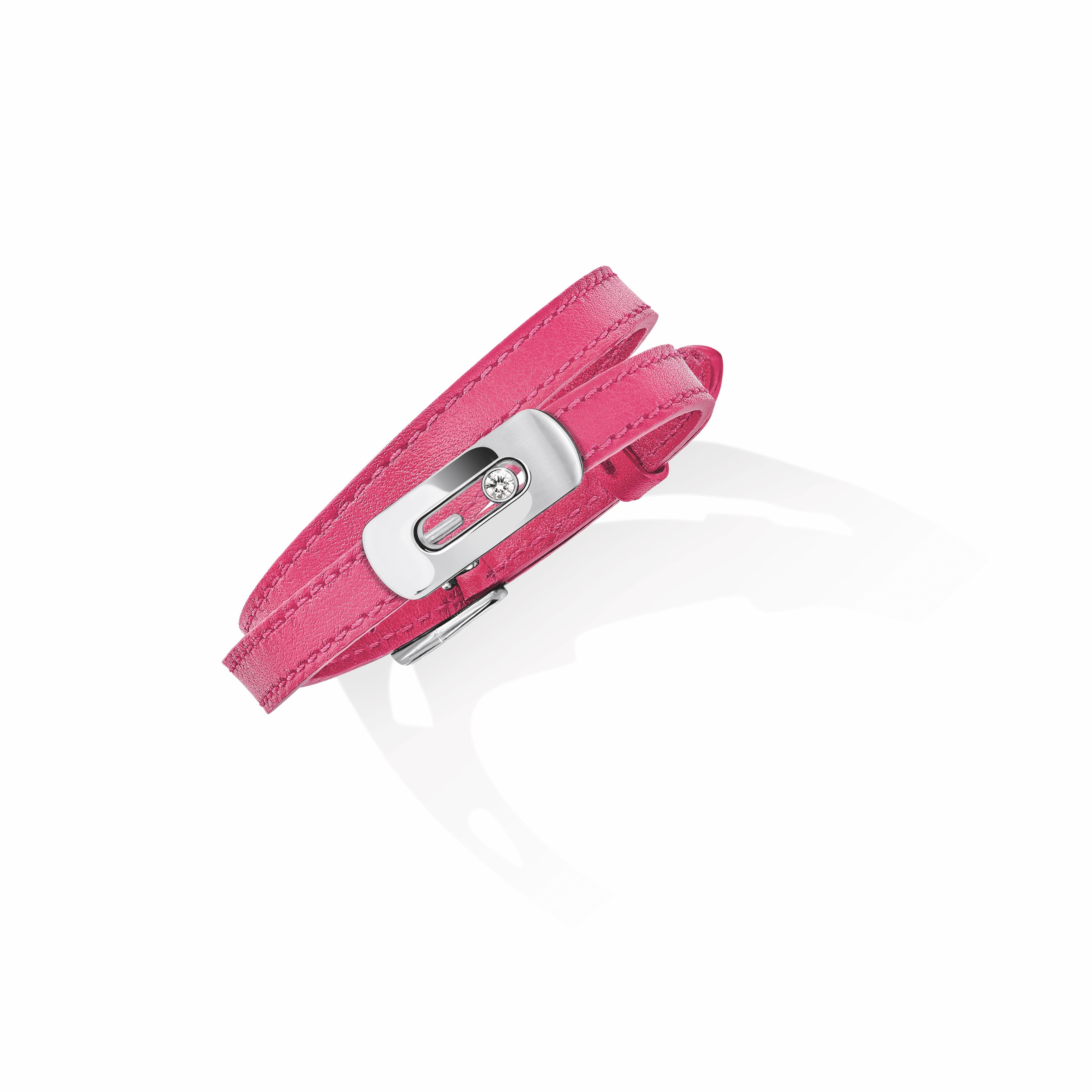 My Move Pavé Diamonds Raspberry Pink Leather Bracelet  (ONLY) 32006-L