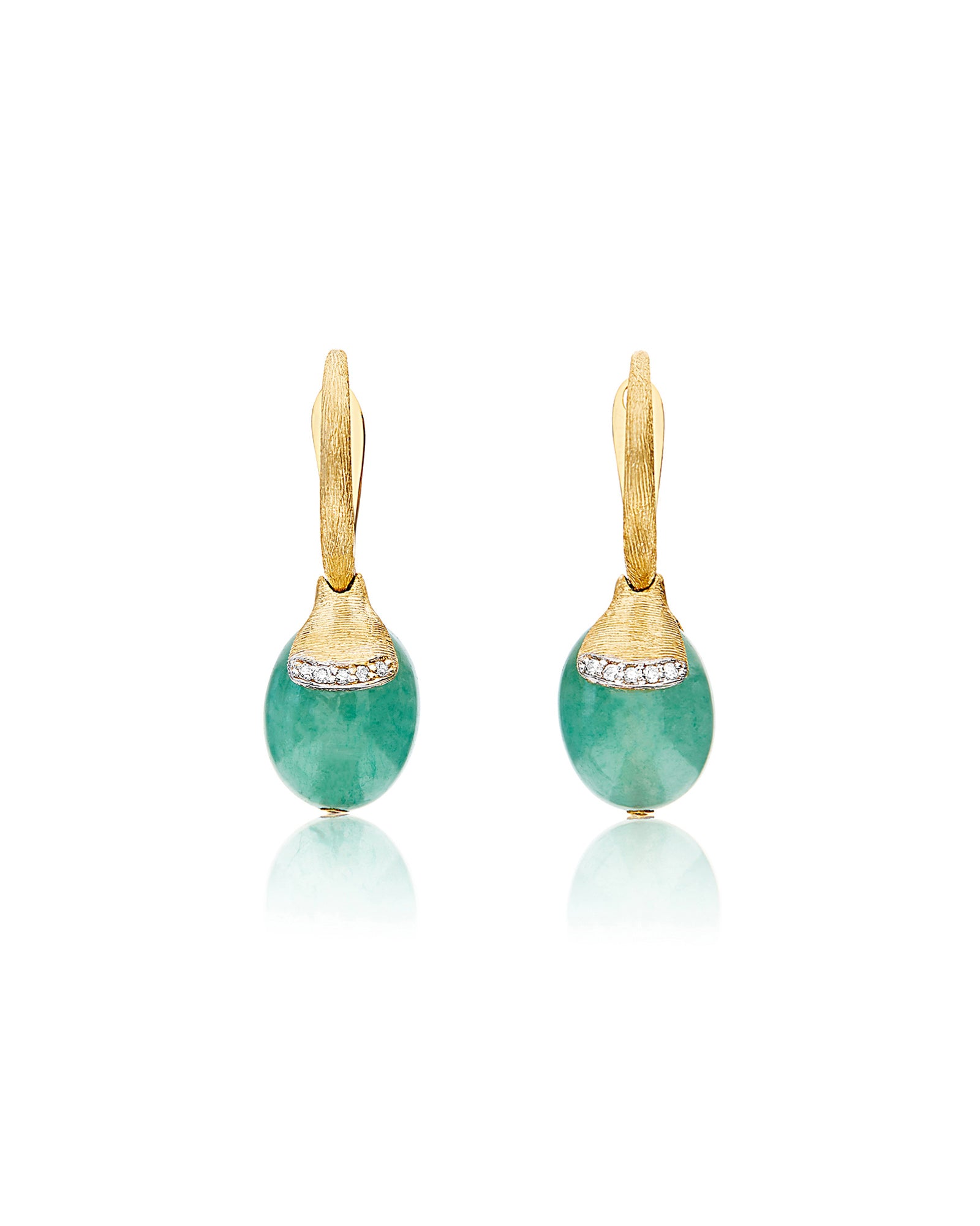 Nanis AMAZONIA "AMULETS" CILIEGINE GOLD AND GREEN AVENTURINE BALL DROP EARRINGS WITH DIAMONDS DETAILS (SMALL) OS10-603