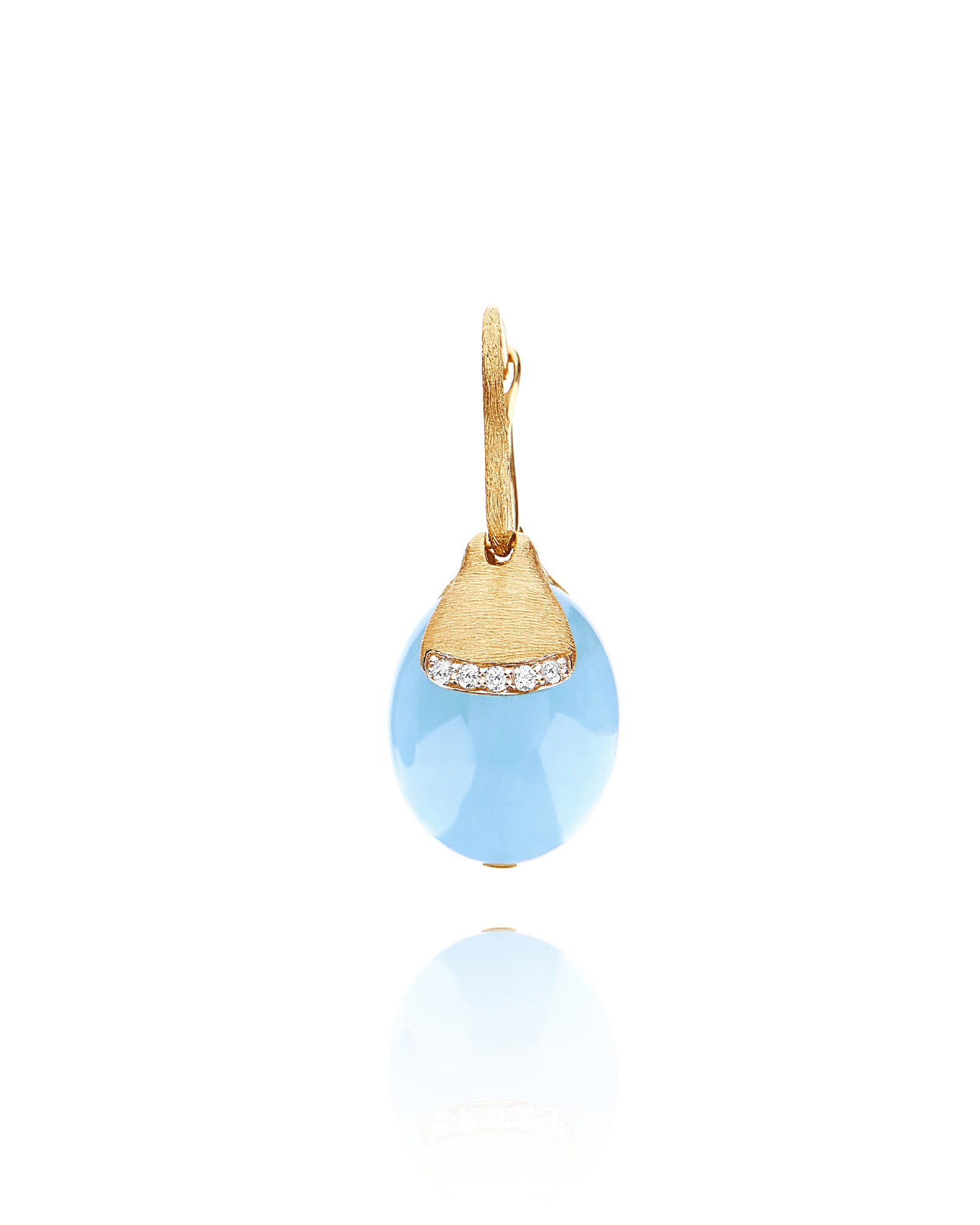 Nanis AZURE "AMULETS" CILIEGINE GOLD AND MILKY AQUAMARINE BALL DROP EARRINGS WITH DIAMONDS DETAILS (LARGE) OS16-587