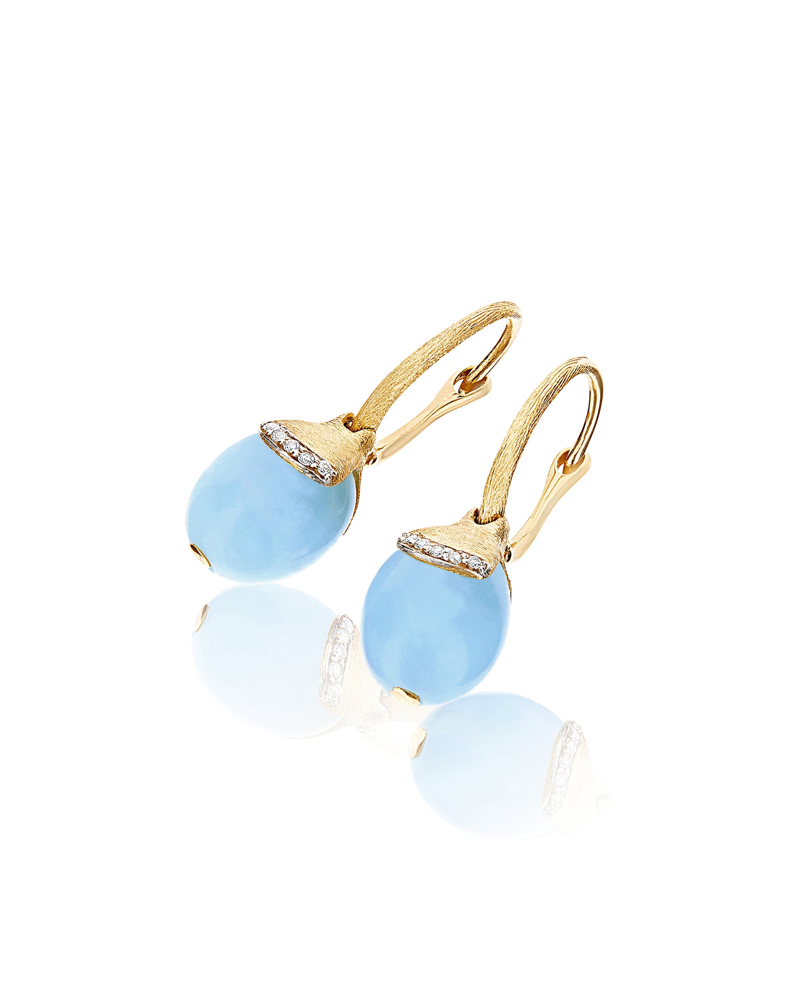 Nanis AZURE "AMULETS" CILIEGINE GOLD AND MILKY AQUAMARINE BALL DROP EARRINGS WITH DIAMONDS DETAILS (SMALL) OS19-587