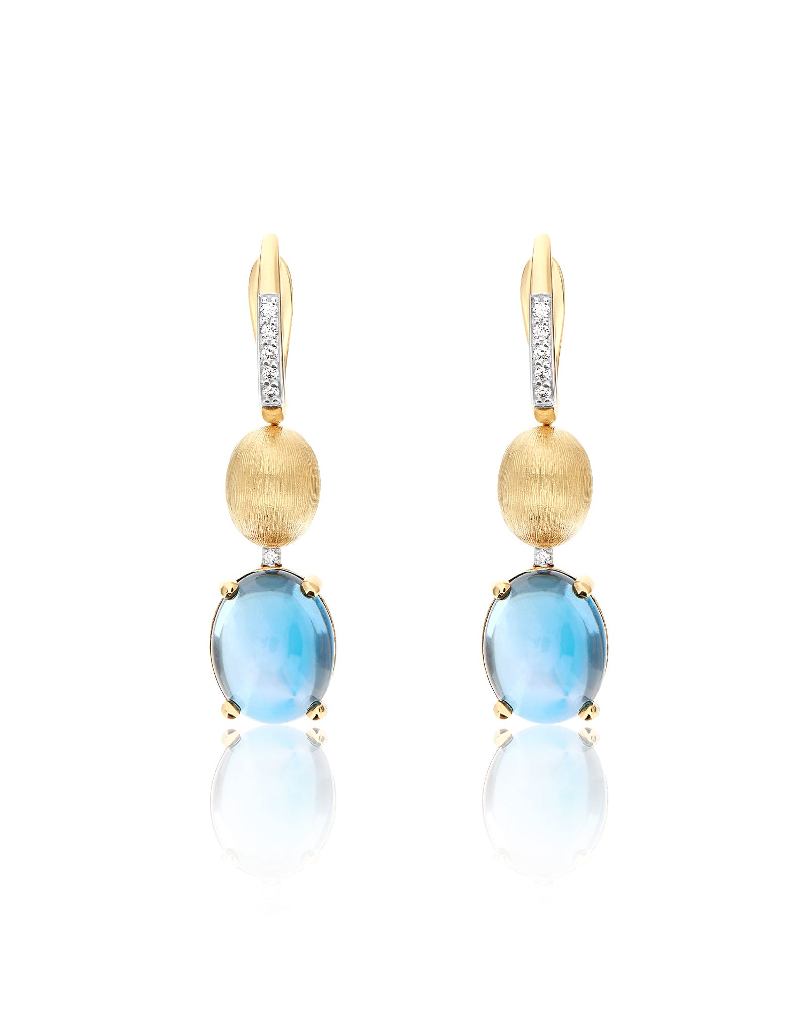 "AZURE" GOLD, DIAMONDS AND LONDON BLUE TOPAZ BOULES LEVERBACK EARRINGS OS24-597