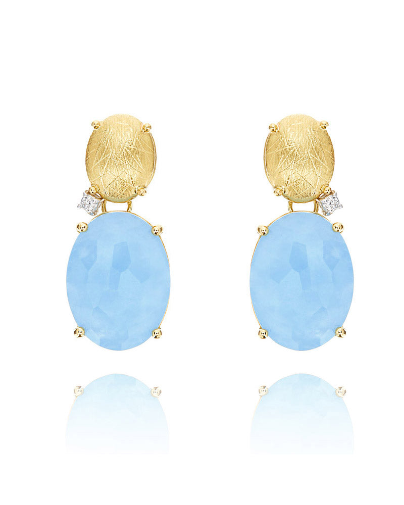 "IPANEMA" GOLD, AQUAMARINE AND DIAMONDS DROP EARRINGS OS3-577