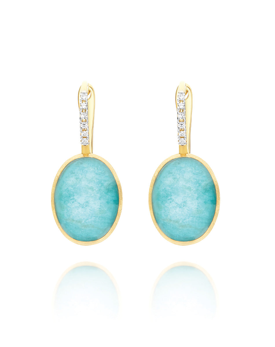 "Boules" Anice Ciliegine gold, rock crystal, and amazonite ball drop earrings with diamonds details (Medium)OS5-609