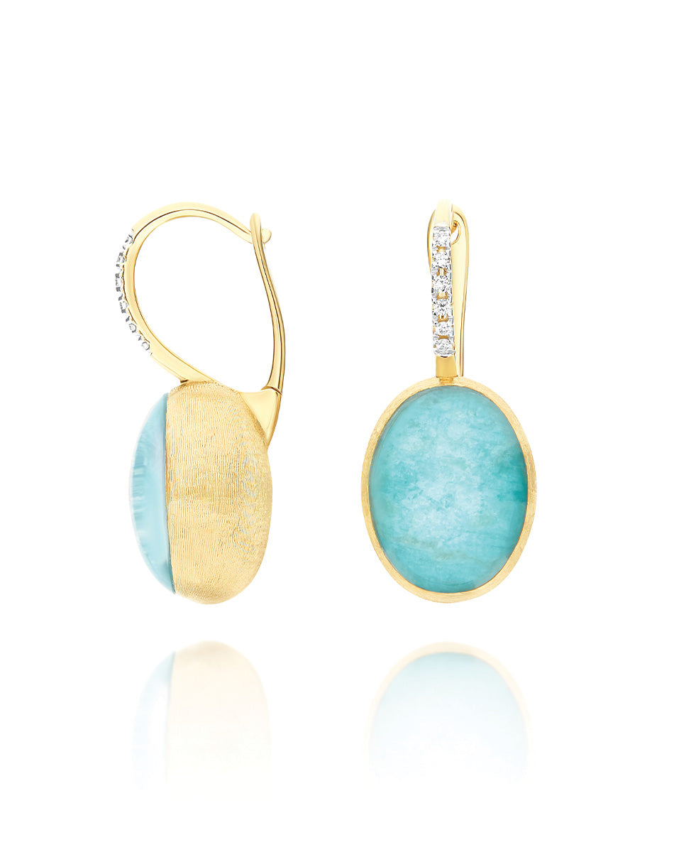 "Boules" Anice Ciliegine gold, rock crystal, and amazonite ball drop earrings with diamonds details (Medium)OS5-609