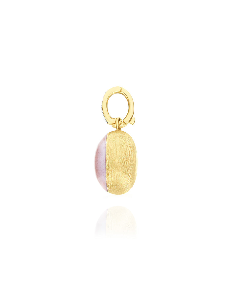 "Boules" Rosolio charm in hand-engraved gold, diamonds, rock crystal, strawberry quartz, and mother-of-pearl (small) PS3-609