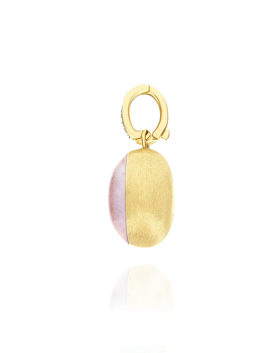 "Boules" Rosolio charm in hand-engraved gold, diamonds, rock crystal, strawberry quartz, and mother-of-pearl (medium) PS7-609